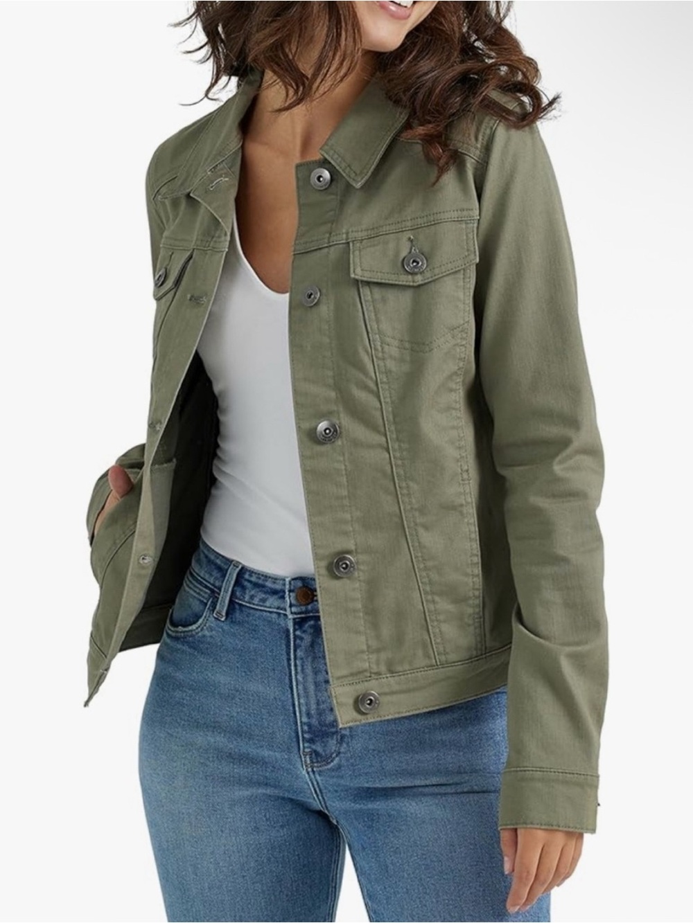 Women's Olive Green Denim-Style Jacket
